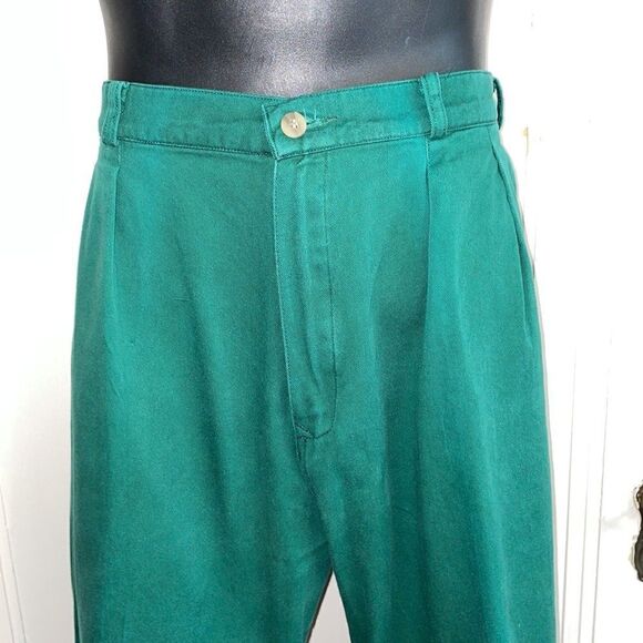 Vtg 80s Silver Fern green cotton twill pleat front pants - Picture 2 of 7